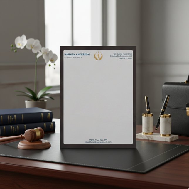 Lyxig Brun Läderlook Jurist Brevhuvud   (Luxury Brown Leather Look Lawyer Letterhead for Law Firms)