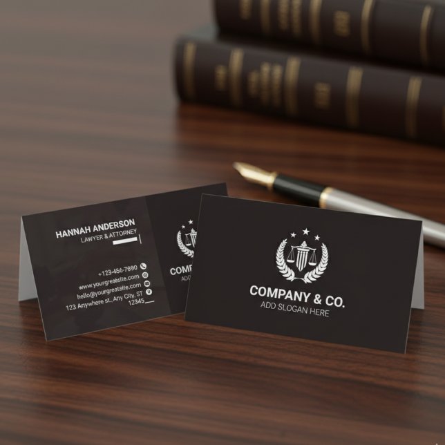 Lyxig Brun och Vit Läderlook Advokat  Visitkort (Luxury Navy Leather Look Attorney Business Card with Logo)