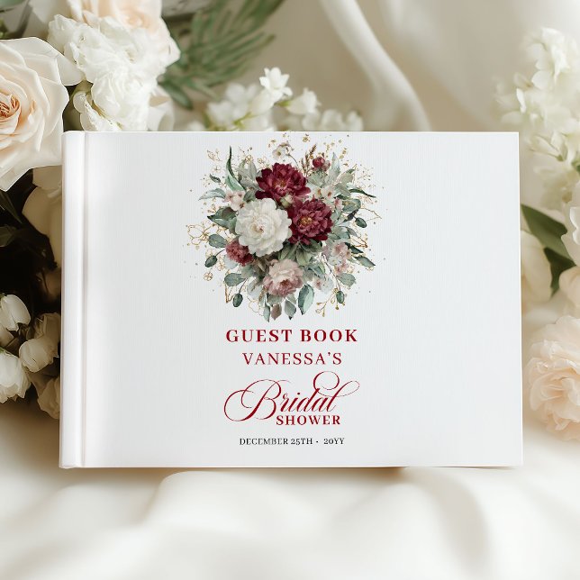Lyxig burgunder Blommig Bröllopsfest Gästebok Gästböcker (Luxe Burgundy Floral Bridal Shower Guest Book)
