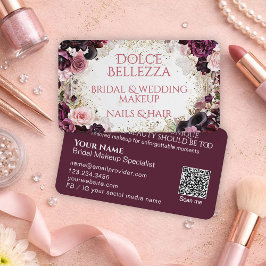 Lyxig Burgunder Blommig Bröllopsmakeup Artist Visitkort