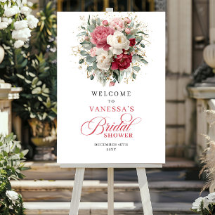 Lyxig Burgunder Rosa Blommig Bröllopsfest Välkomme Poster