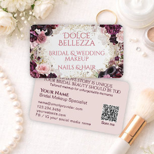 Lyxig Burgunder Rosa Blommig Bröllopsmakeupartist Visitkort
