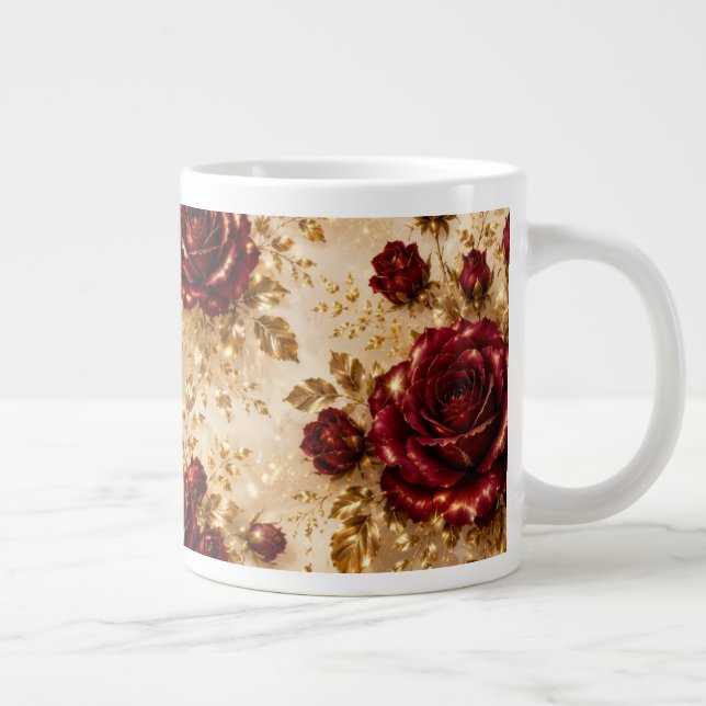 Lyxig Burgunderros & Guld Blommig Mugg Jumbo Mugg (Höger)