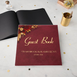 Lyxig Burgundy & Blommig Bröllopsgästbok Gästböcker