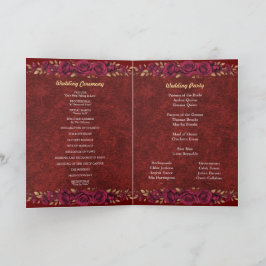 Lyxig Burgundy & Guld Blommig Bröllopsprogram Program