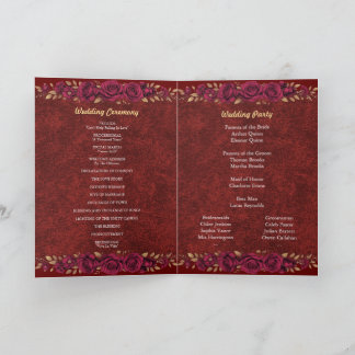 Lyxig Burgundy & Guld Blommig Bröllopsprogram Program