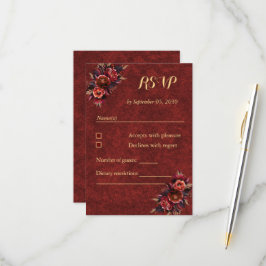 Lyxig Burgundy & Guld Blommig OSA Kort