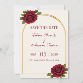 Lyxig Burgundy & Guld Blommig Save the Date Spara Datumet