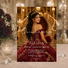 Lyxig Burgundy Guld Quinceañera Inbjudan