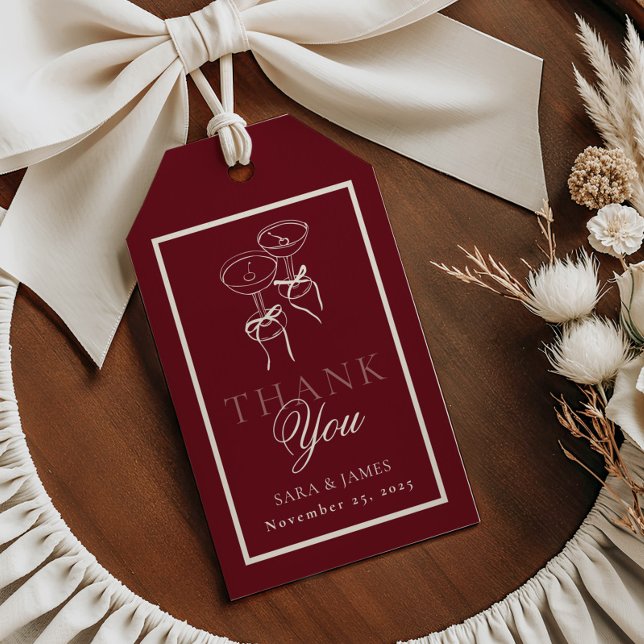 Lyxig Burgundy Monogram Kalligrafi Bröllop Presentetikett (Skapare uppladdad)