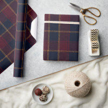 Lyxig Burgundy Navy & Guld Tartan