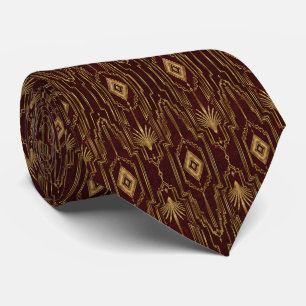 Lyxig Burgundy och Guld Art Deco Slips