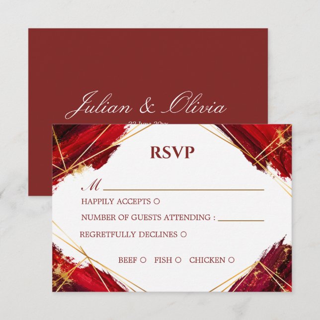 Lyxig Burgundy och Guld Geometrisk RSVP-kort OSA Kort (Fram/baksida)