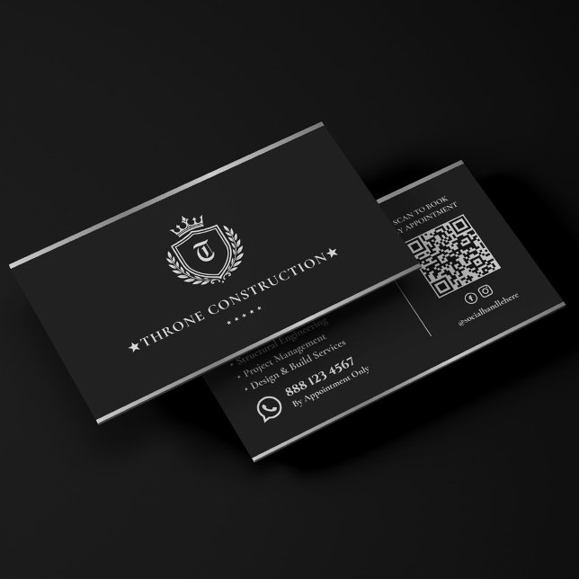 Lyxig byggkonstruktion kröningsentreprenör Svart Visitkort (Luxury Construction Crest Contractor Black Business Card
)
