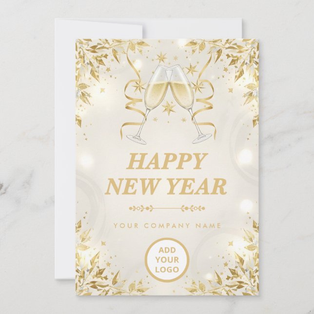 Lyxig Champagne & Vit Affärs God Ny År Julkort (Framsida)