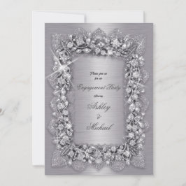 lyxig chic för 3d-förlovningsfest i silver inbjudningar