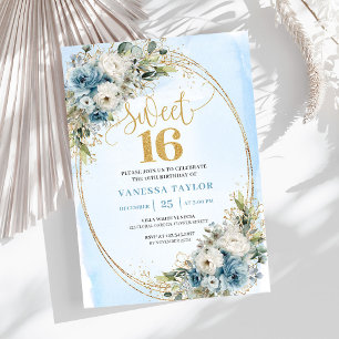 Lyxig dammig blå grönska Sweet Sixteen-inbjudan Inbjudningar