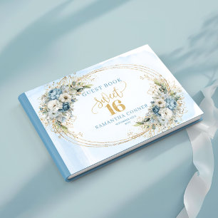 Lyxig dammig blå grönska Sweet Sixteen signering Gästböcker