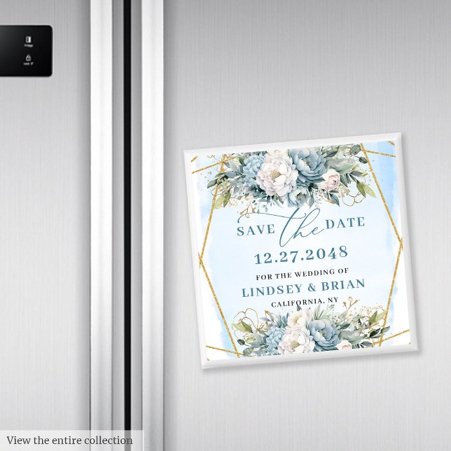 Lyxig dammig blå guldglitter Spara datum-magnet Magnet (Luxury Dusty Blue Gold Glitter Save the Date Magnet)