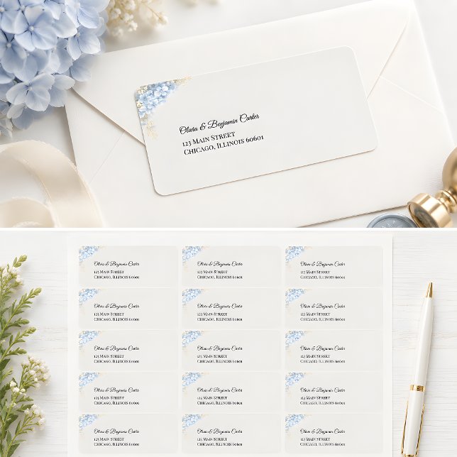 Lyxig dammig blå hortensia-adress  adressetikett (Part of the luxury dusty blue hydrangea wedding collection, address labels)