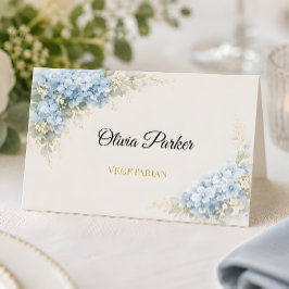 Lyxig dammig blå hortensia-högtid placeringskort