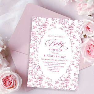 Lyxig dammig rosa blommig toile barnkalasinbjudan inbjudningar