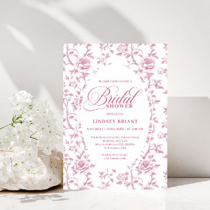Lyxig dammig rosa blommig Toile bröllopsdusch-inbj Inbjudningar