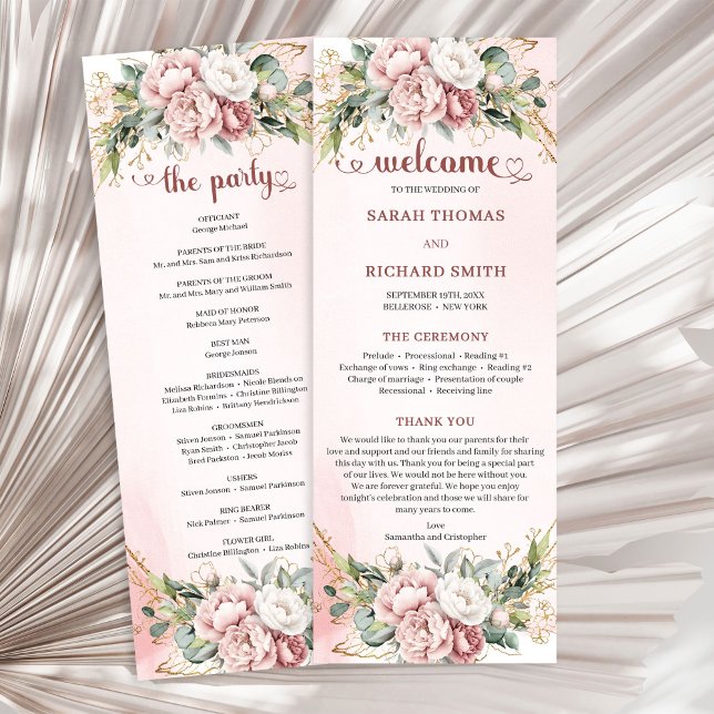 Lyxig dammig rosa blomstergrönska bröllopsprogram program (Luxury Dusty Pink Floral Greenery Wedding Program)