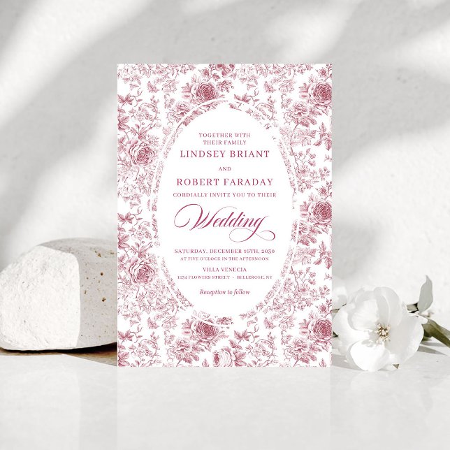 Lyxig dammig rosa fransk Toile bröllopsinbjudan Inbjudningar (Luxury Dusty Pink French Toile Wedding Invitation)