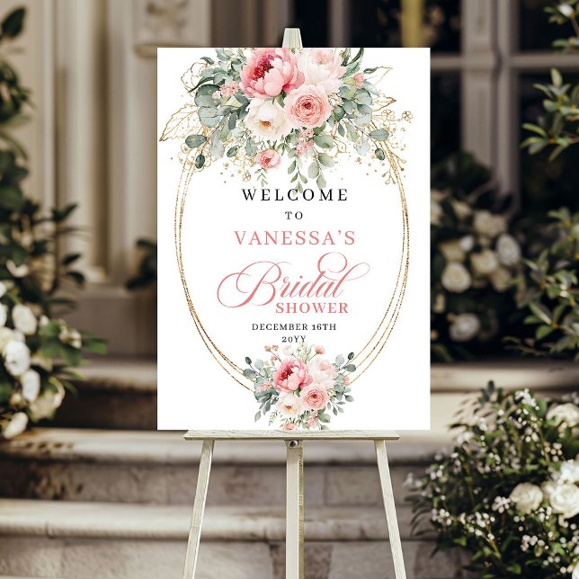 Lyxig Dammrosa Guld Bröllopsdusch Välkommen Poster (Luxury Dusty Pink Gold Bridal Shower Welcome)