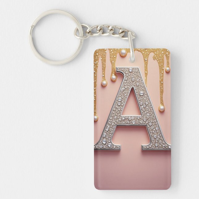 Lyxig diamantbokstav A monogram med guld dropar (Framsidan)