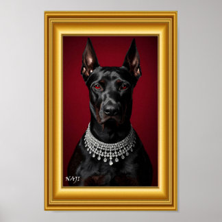 Lyxig Doberman-porträtt med diamant halsband – E Poster