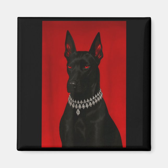 Lyxig dobermann mörk svart hund porträtt gotisk magnet (Framsidan)