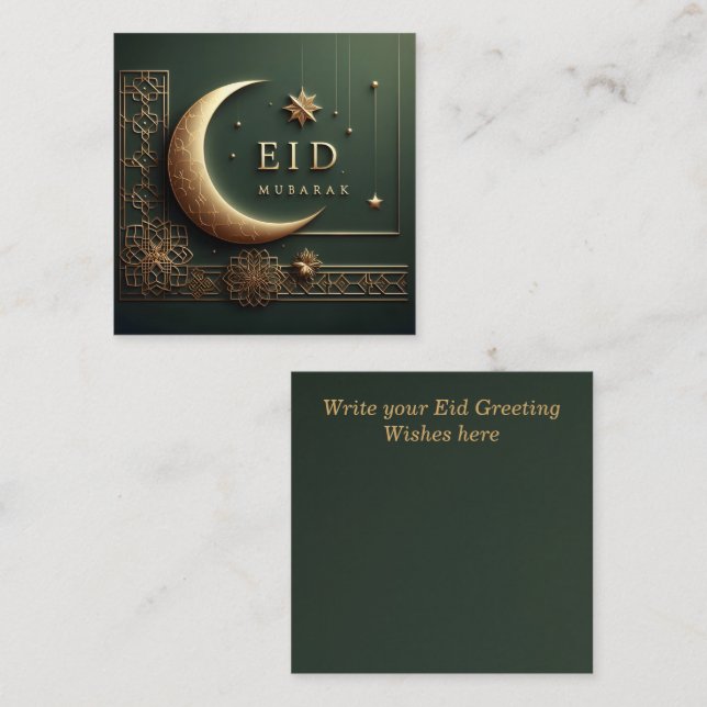 Lyxig Eid Mubarak-hälsning i grönt Anteckningskort (Fram/baksida)