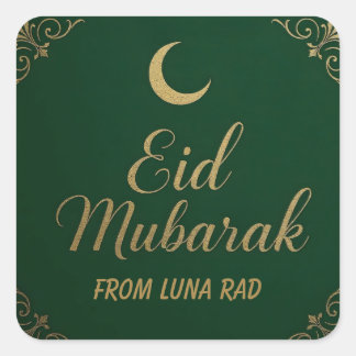 Lyxig Elegant Eid Mubarak-hälsning i grönt Fyrkantigt Klistermärke