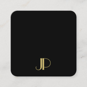 Lyxig Elegant Mallig Monogram Svart Och Guld Fyrkantigt Visitkort