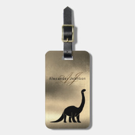 Lyxig Elegant Svart och Guld Dinosaurie Monogram Bagagebricka