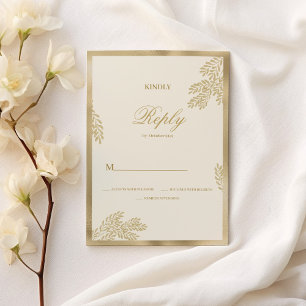 Lyxig elfenbensguld glitter blad blommande bröllop inbjudningar