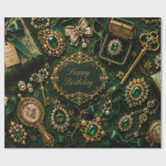 Lyxig Emerald Vintage Födelsedag Presentpapper