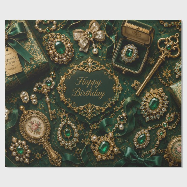 Lyxig Emerald Vintage Födelsedag  Presentpapper (Platt)