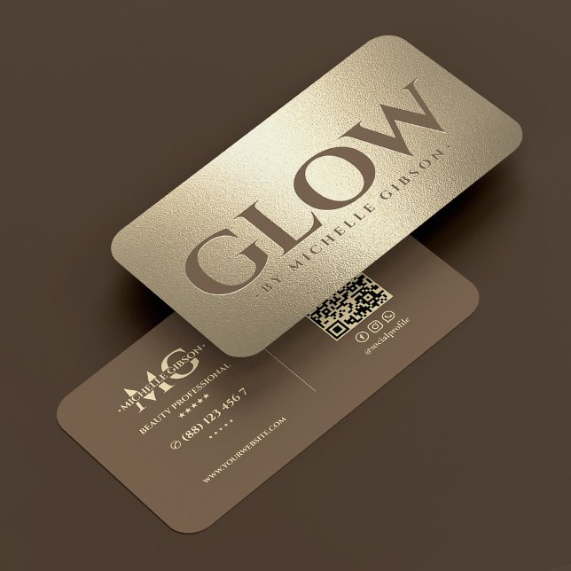 Lyxig Estetiker Glow Specialist Brun Falskguld Visitkort (Luxury Esthetician Glow Specialist Brown Faux Gold Business Card
)