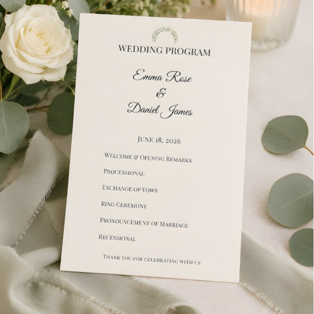 Lyxig Eukalyptus Grönska Bröllop Program (Eucalyptus themed wedding program card)