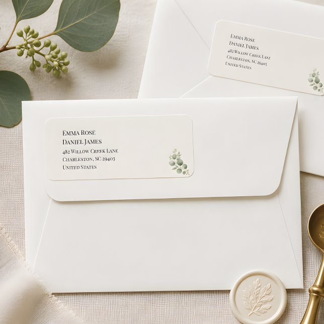 Lyxig Eukalyptusgrönska Returadress  Etikett (Return address labels for the Eucalyptus wedding themed collection)
