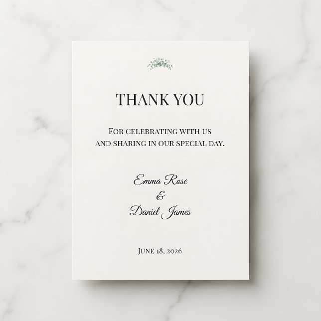Lyxig Eukalyptusgrönska Tack Kort (Eucalyptus wedding themed thank you card)