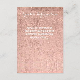 Lyxig falsk roséguld blad bröllopsgästinfo tilläggskort