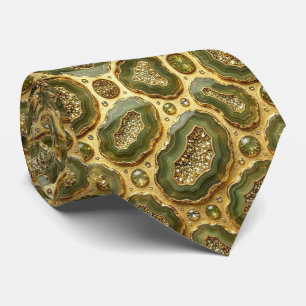 Lyxig falsksilke Olivgrön + Guld Geode slips
