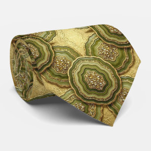Lyxig falsksilke Olivgrön + Guld Geode slips