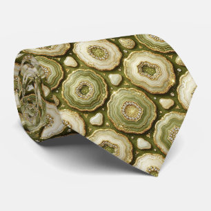 Lyxig falsksilke Olivgrön + Guld Geode slips