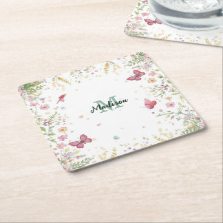 Lyxig Färgrik  Vildblomma Blå fjäril blomma  Underlägg Papper Kvadrat