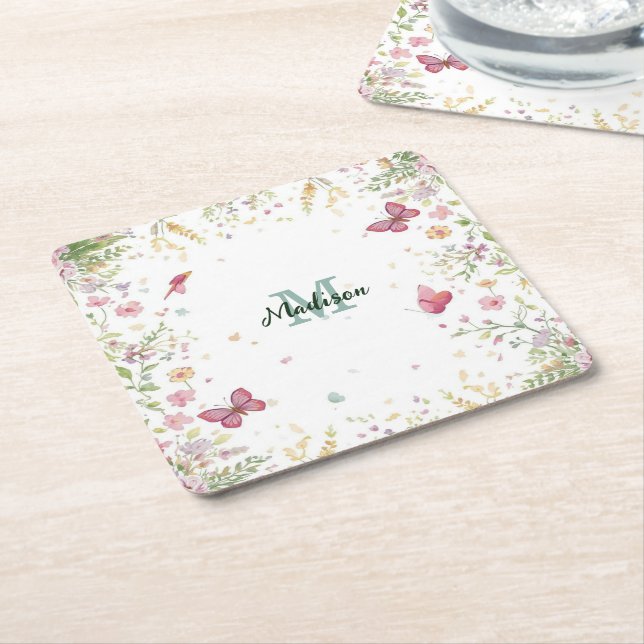 Lyxig Färgrik  Vildblomma Blå fjäril blomma  Underlägg Papper Kvadrat (Vinklad)